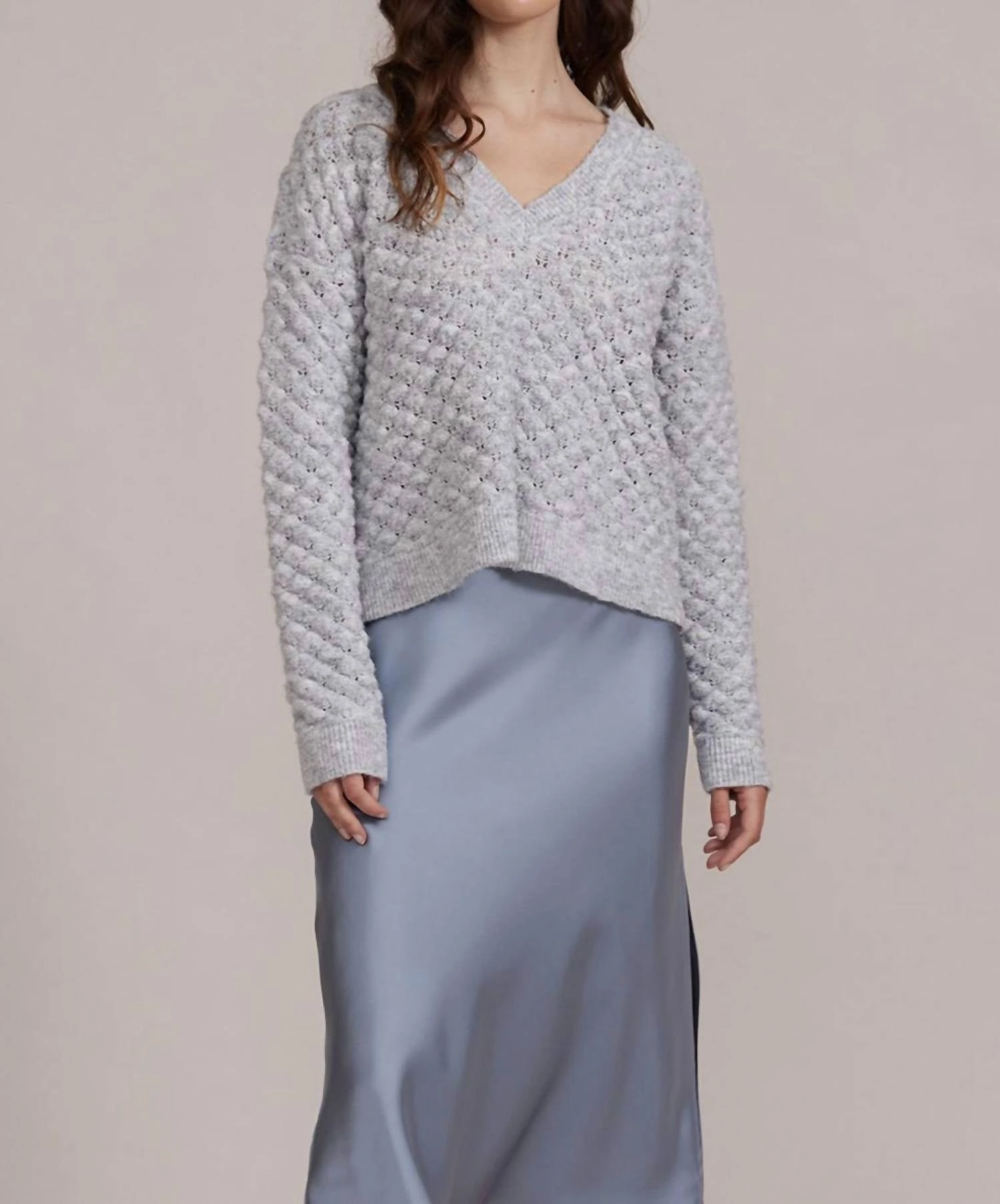 Finley Textured Sweater In Grey Comfortable Knit