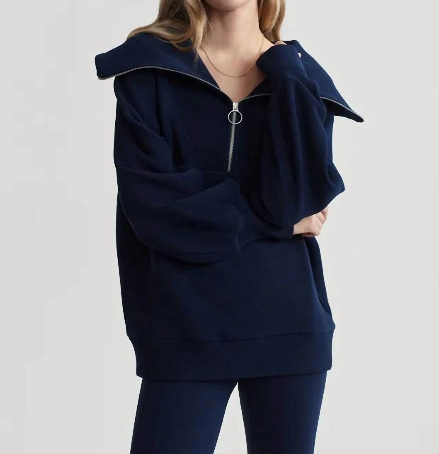 Vine Half-Zip Pullover In Dark Sapphire Cozy Midweight Fabric