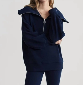 Vine Half-Zip Pullover In Dark Sapphire Seamless Stitching Fashionable Layer