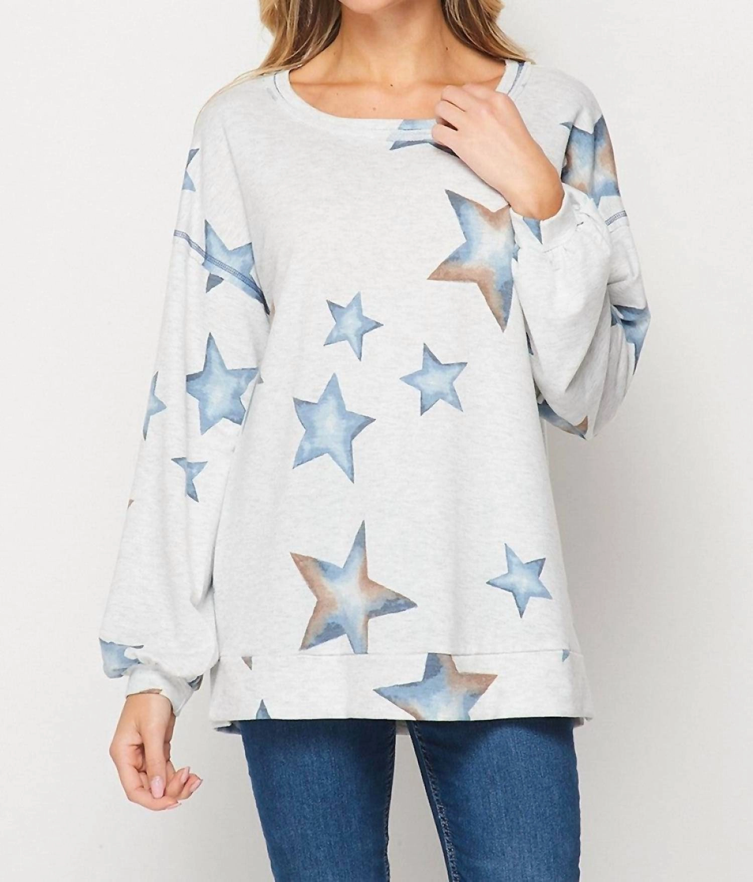 Star Print Pullover In Grey Ergonomic Sleeve Engineering