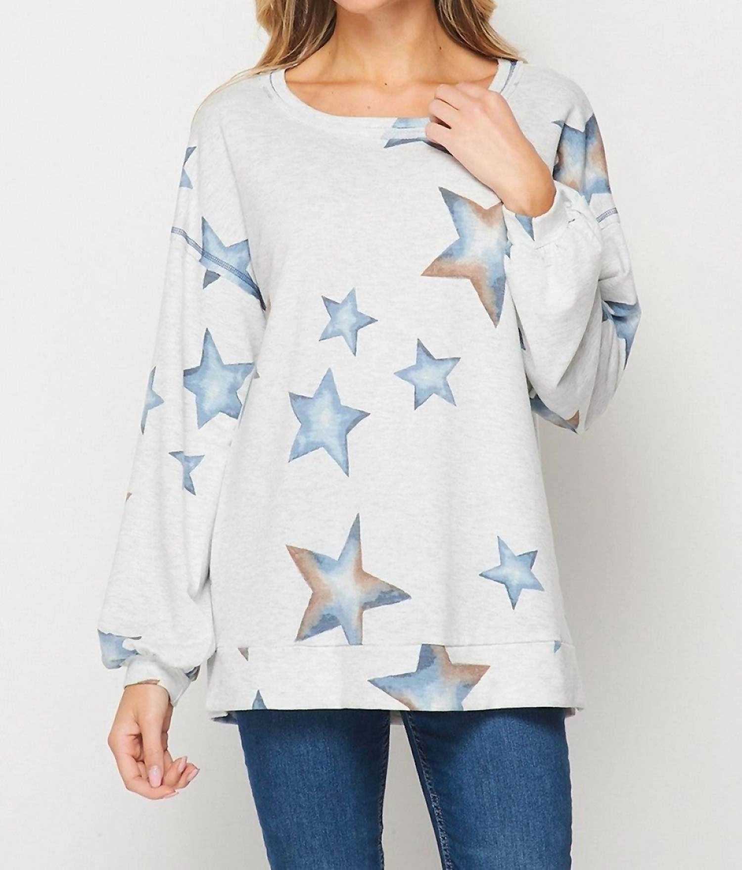 Soft & Cozy Star Print Pullover In Grey