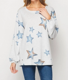 Star Print Pullover In Grey Classic Knit