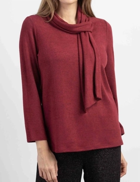 Snuggly Fit Lightweight Layer Cozy-Up Fleece Tie Neck Pullover In Cranberry