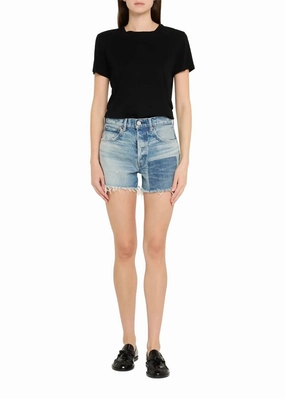 Cheswold High Rise Denim Shorts In Blue clubbing attire Playful Prints