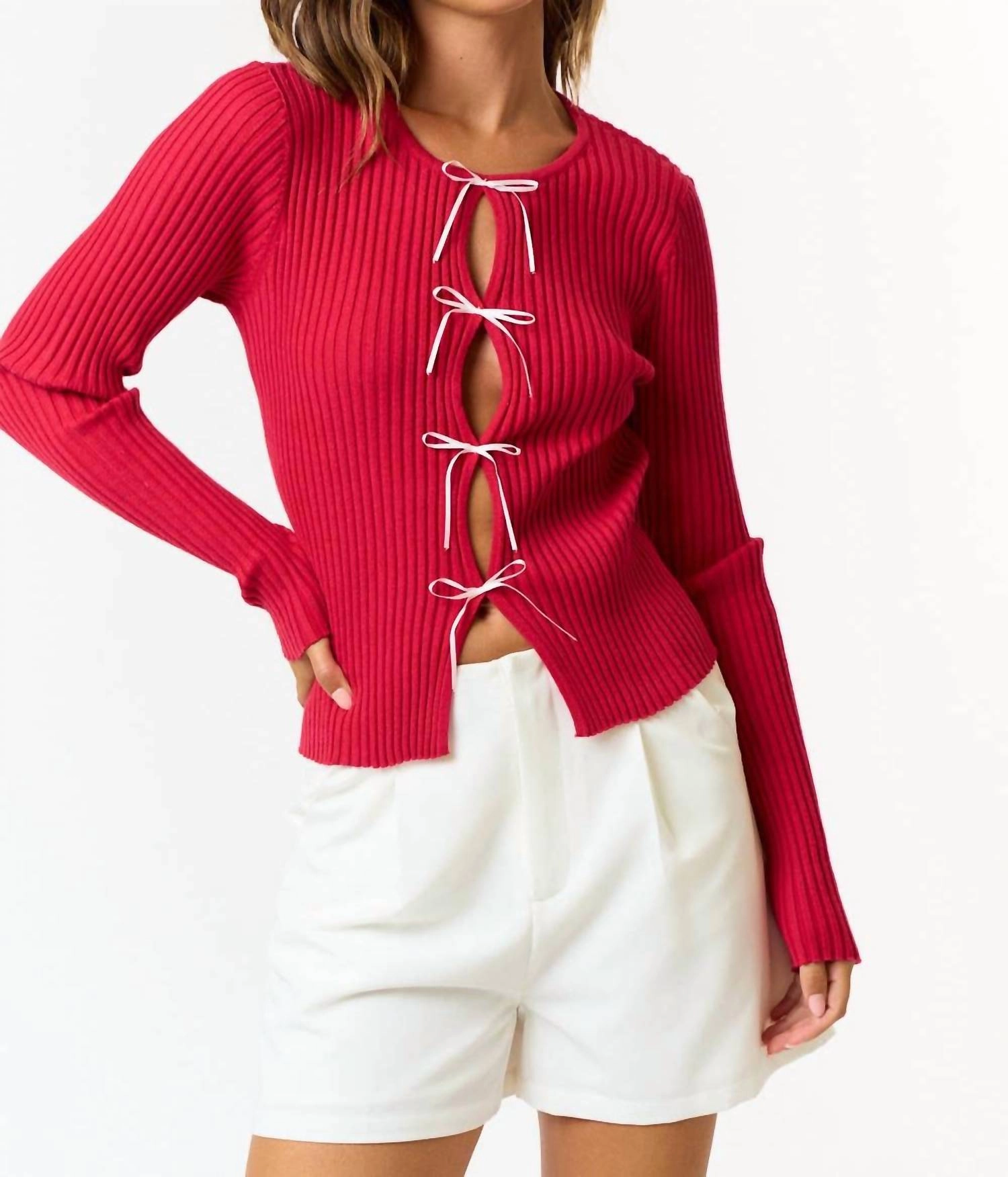 Casual Layers Bow Cut Sweater In Red
