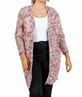 All-Weather Comfort Tweed Cardigan In Pink Mix