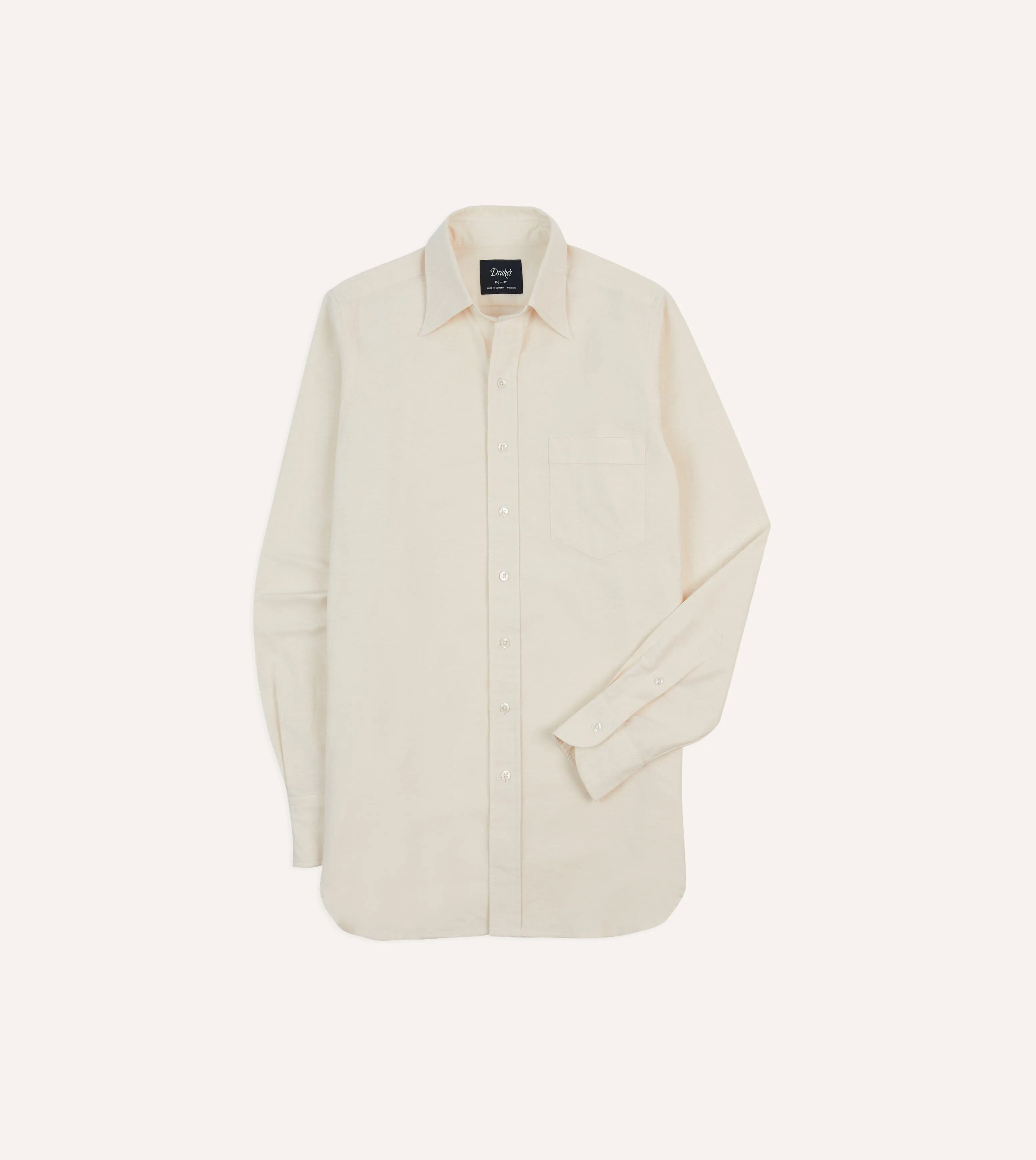 Reinforced Elasticity Cream Cotton Oxford Cloth Long Point Collar Shirt