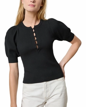 Lilla P Elbow Sleeve Henley Sweater Fashion-Forward Look Garment Dyed Finish