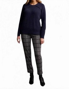 Comfy Vibes Thermal Insulation Crew Neck Sweater With Lace-Up Detail In Sapphire
