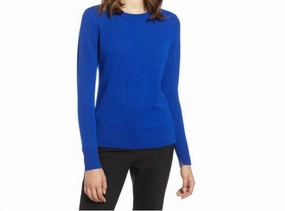 Crewneck Cashmere Lightweight Side Slits Mazarene Sweater In Blue Hygroscopic Fiber Blend