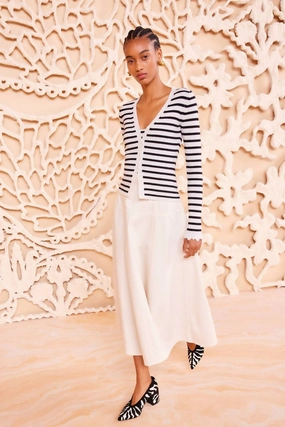 Aeris Cardigan In Noir Stripe Easy Care Fabric Stylish Design