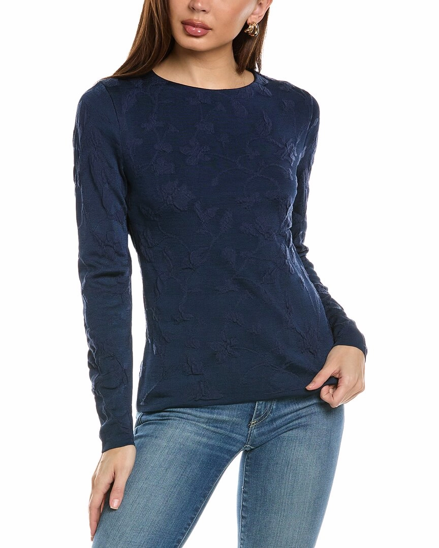 Classic Knit Lafayette 148 New York Wool Floral Motif Crewneck Sweater