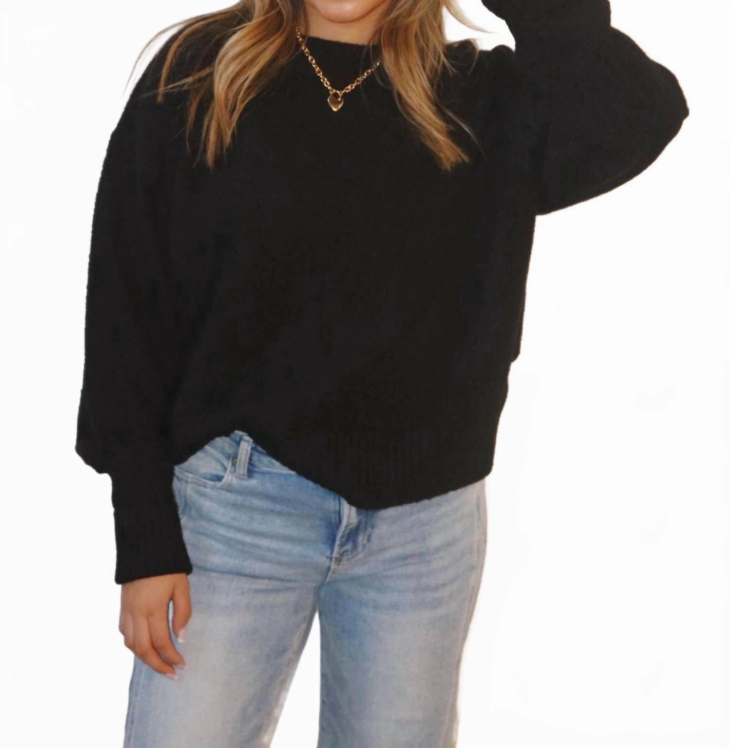 Simple Chic Soft Knit Layer Leslie Crew Long Sleeve Sweater In Black