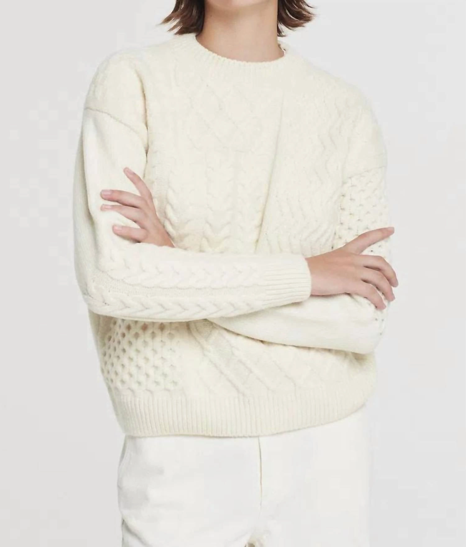Casual Warmth Crewneck With Patchwork Pattern In Butter
