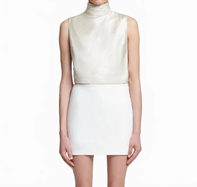 Crinkled-Satin Turtleneck Top In Ecru Functional Layers Ethical Production Knitwear