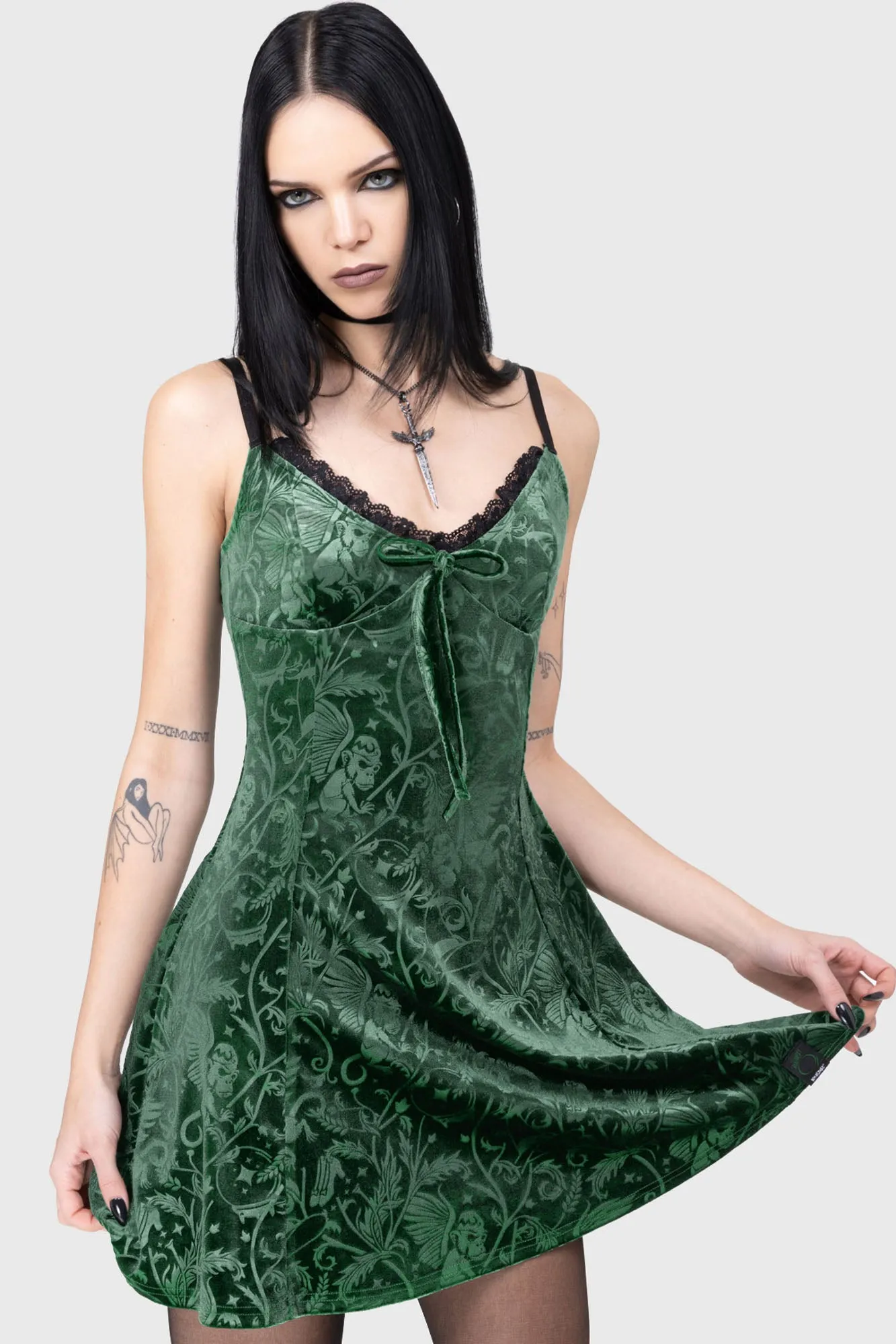 Emerald Envy Mini Dress Pleated design Soft Touch