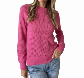 Knitted Layer Crochet Long Sleeve Sweater In Hot Pink