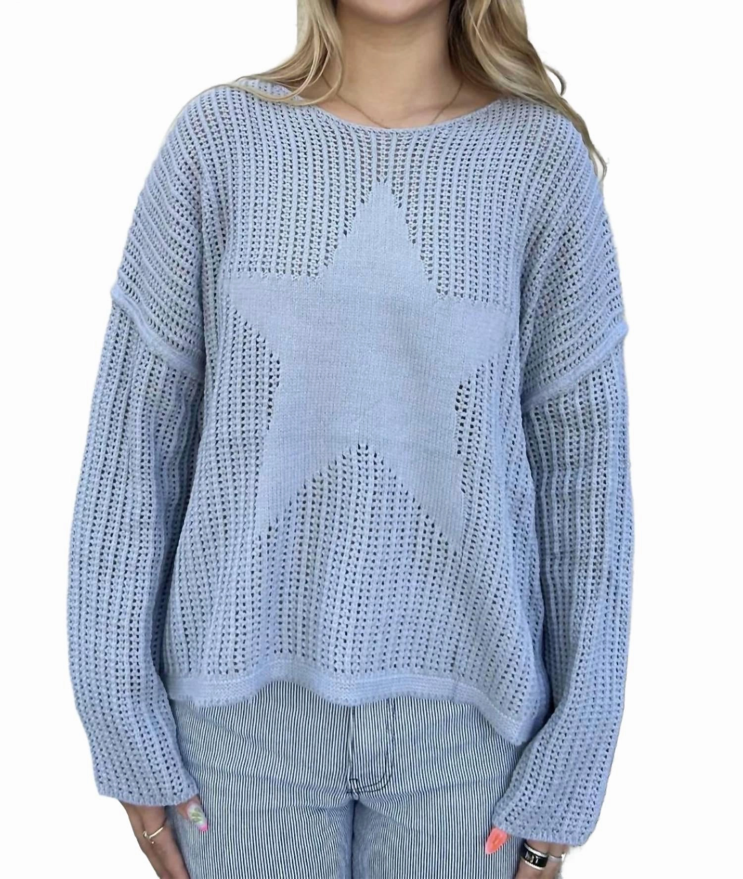 Crochet Star Sweater In Dusty Blue Zero Waste Manufacturing
