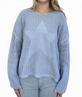 Crochet Star Sweater In Dusty Blue Zero Waste Manufacturing