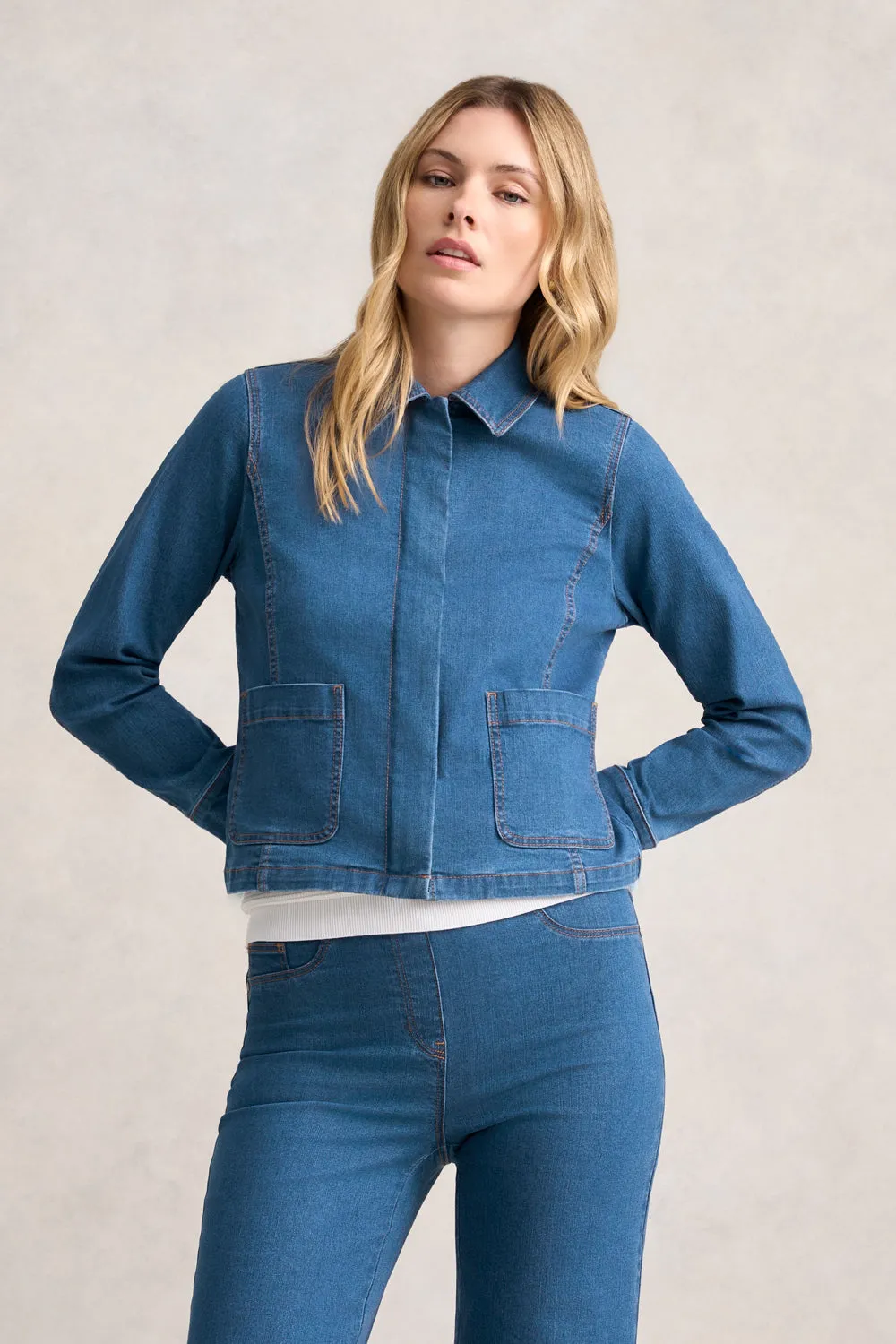 Cropped Denim Jacket - Denim Denim All Weather Adaptability Reflective Safety Trim