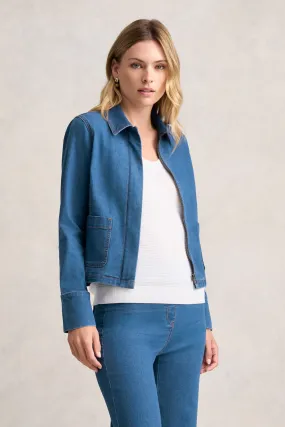 Seamless Design Cropped Denim Jacket - Denim Denim