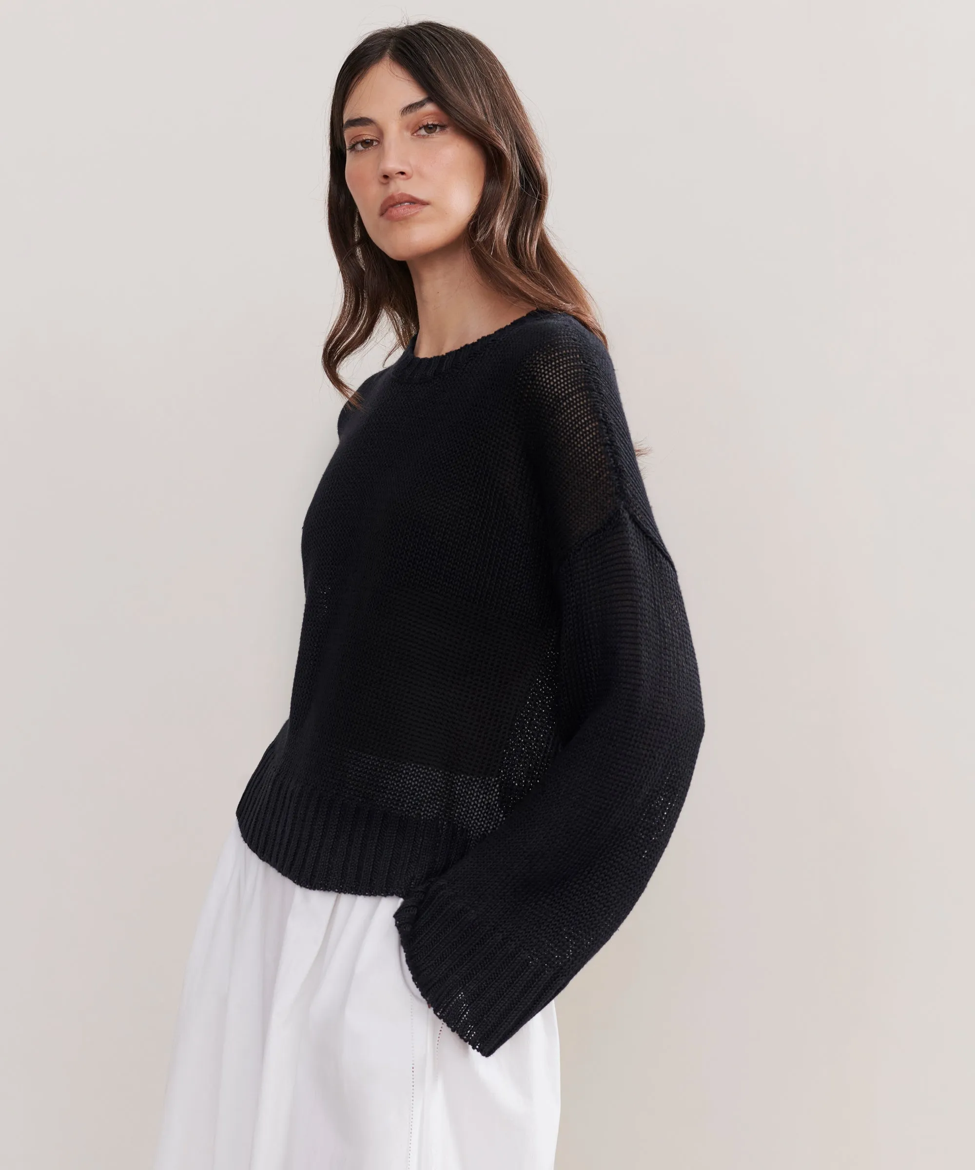 Cropped Linen Crewneck AntiStatic Finish