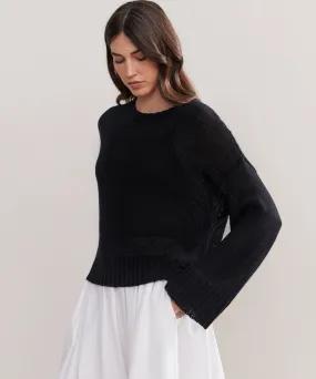 Weekend Look Cropped Linen Crewneck