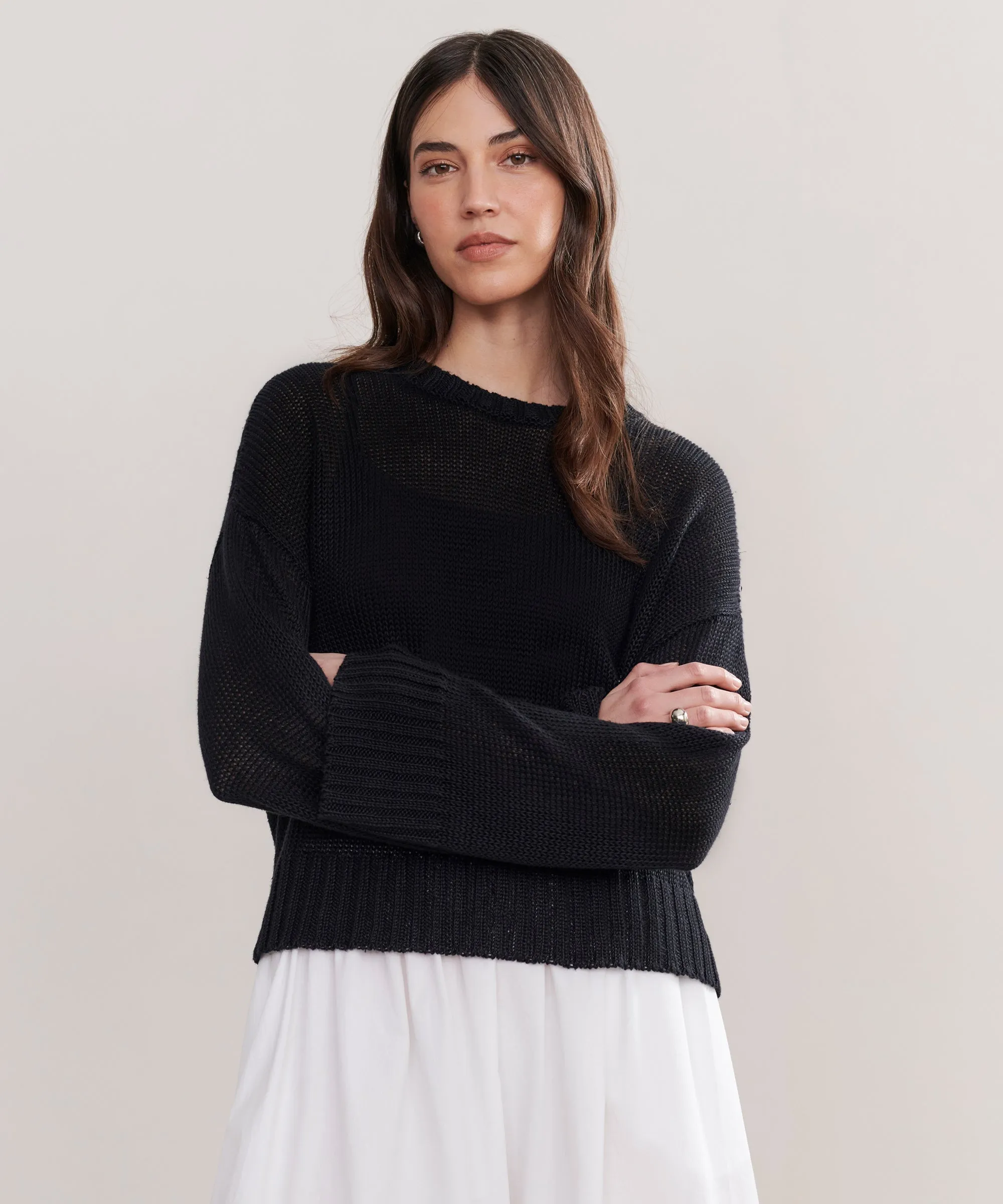 Cropped Linen Crewneck Bamboo Fiber Blend UVProtective Layer