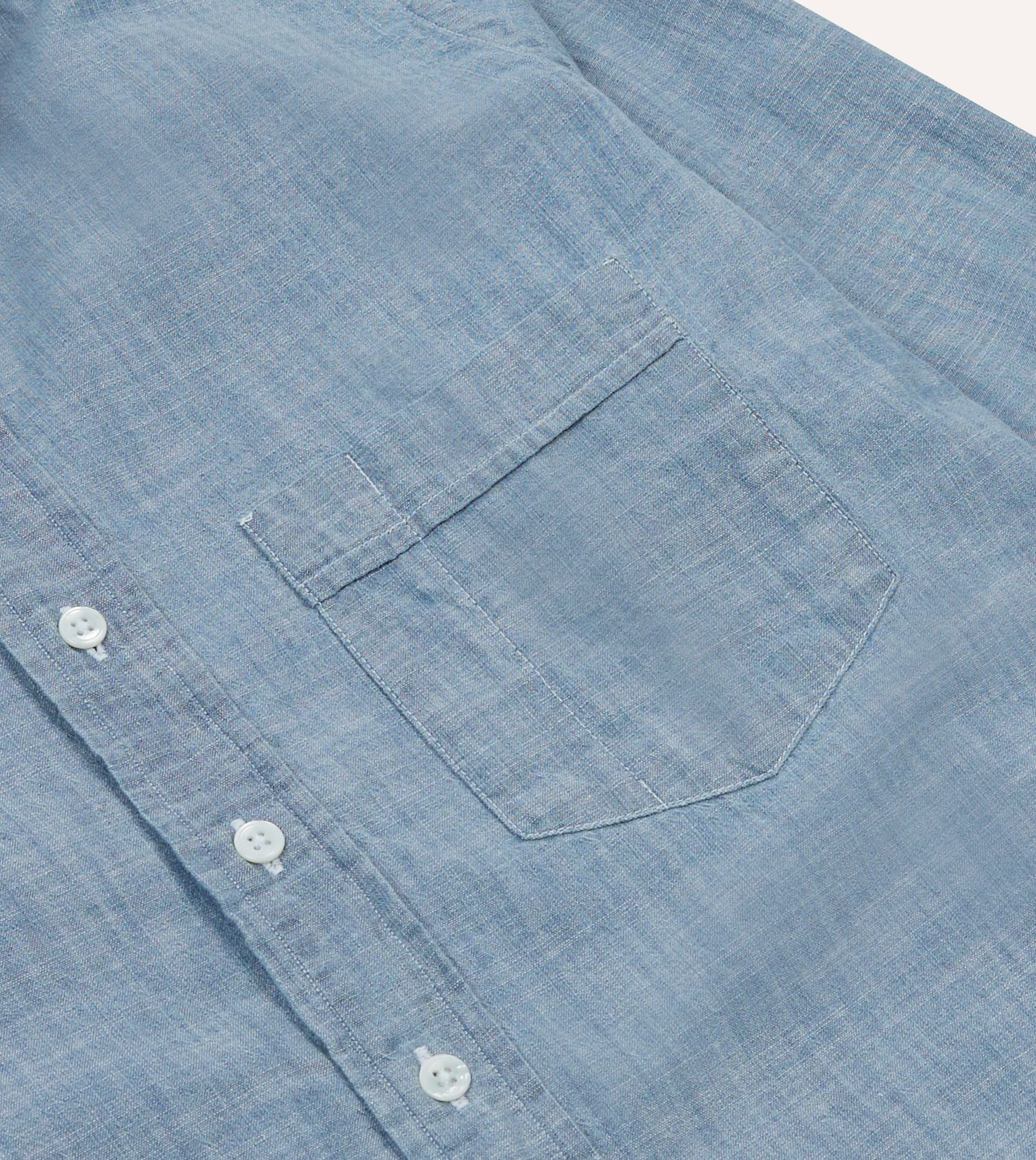 Fitted Cut Light Blue Cotton Chambray Button-Down Shirt