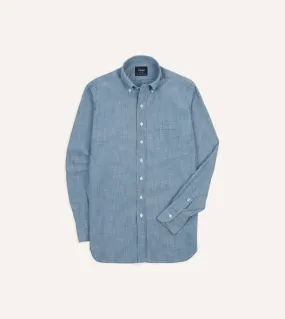 Light Blue Cotton Chambray Button-Down Shirt Eco Friendly Dye Designer Look