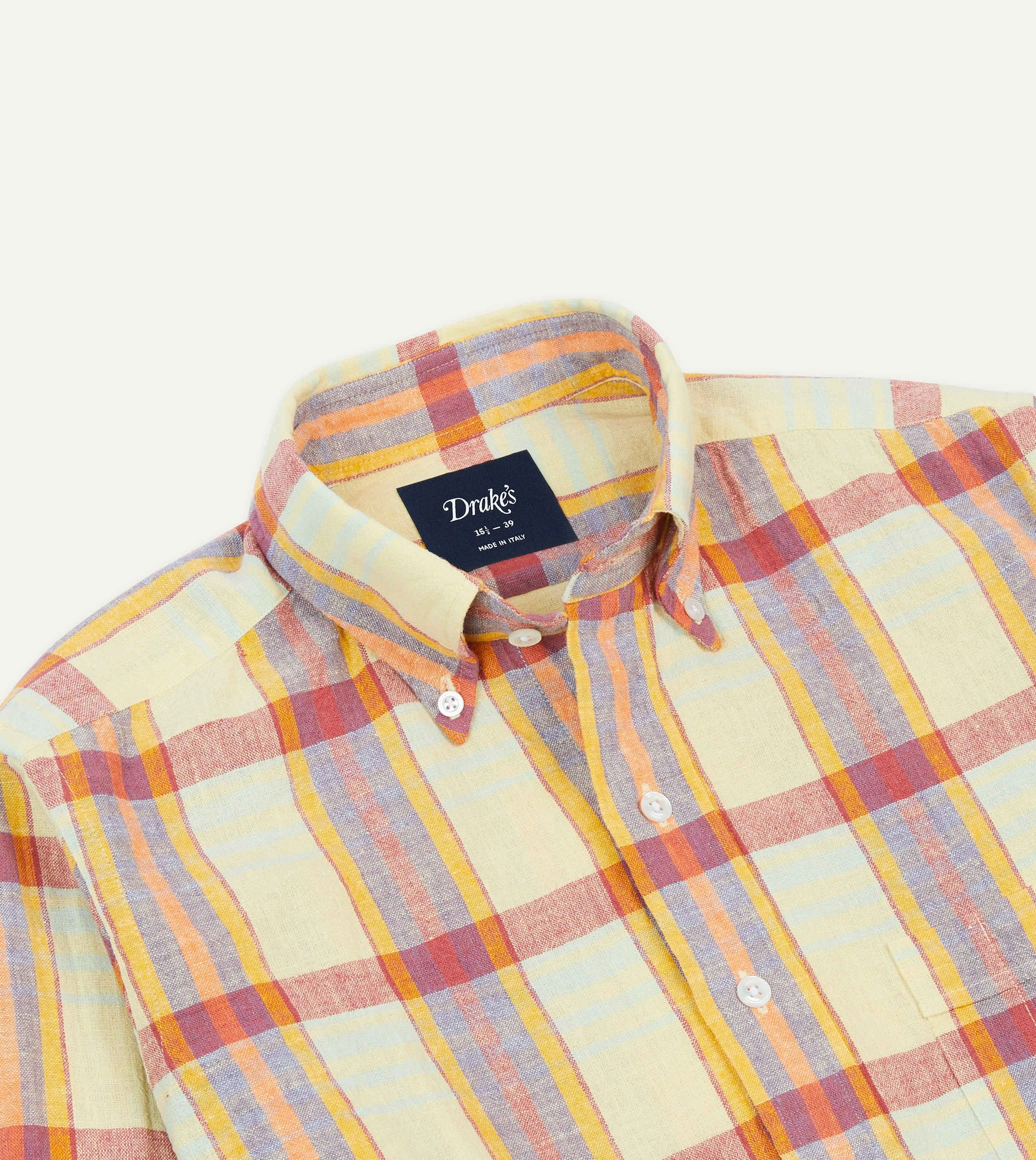 garden party Yellow and Red Madras Check Cotton-Linen Button-Down Shirt