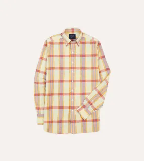 Gift Idea Yellow and Red Madras Check Cotton-Linen Button-Down Shirt