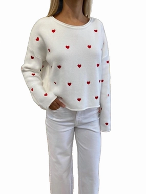 Anti Pilling Surface Sophisticated Look Cropped Heart Sweater In White