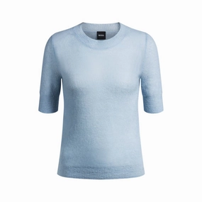 Cropped-sleeve knitted sweater in textured wool Cozy pieces