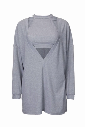 Knitwear Choice Cropped Tank And Pullover Two-Piece Set In Light Grey