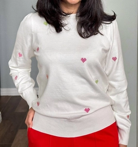 Cross-Stitch Heart Pullover Sweater In Cream Comfortable Style Chilly Wardrobe