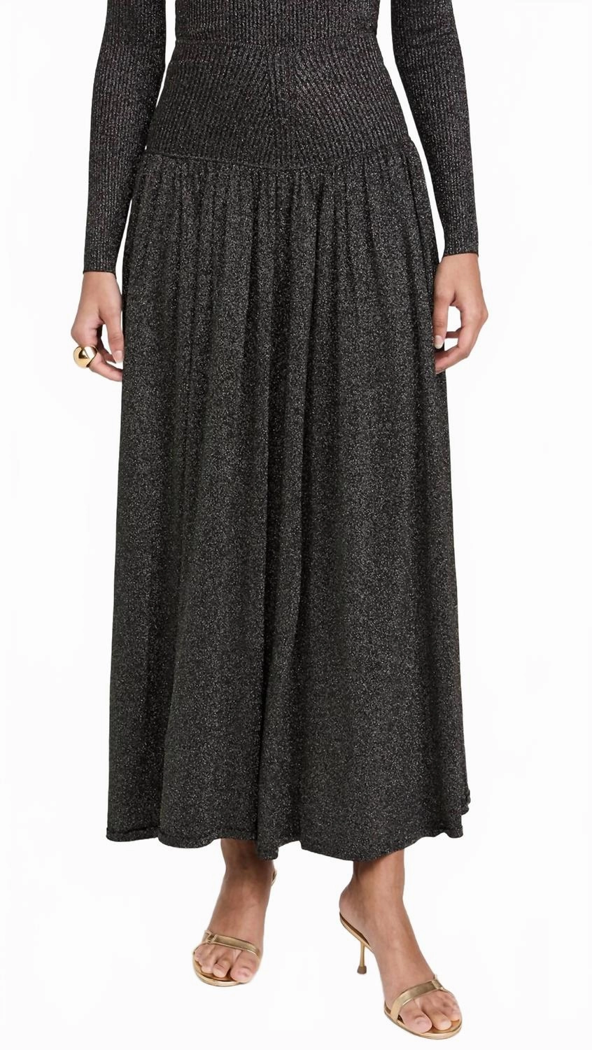 Subtle Mood Crush Metallic Flare Skirt In Black