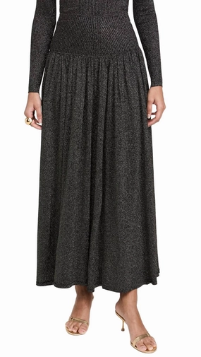 Stylist Pick Layered Style Crush Metallic Flare Skirt In Black