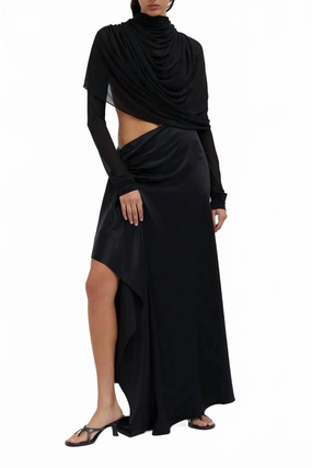 Light Moodboard Fast fashion Cusco Silk Elongated Drape Skirt In Black