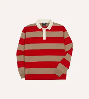Smart Look Everyday Wear Red and Tan Block Stripe Knitted Rugby Shirt