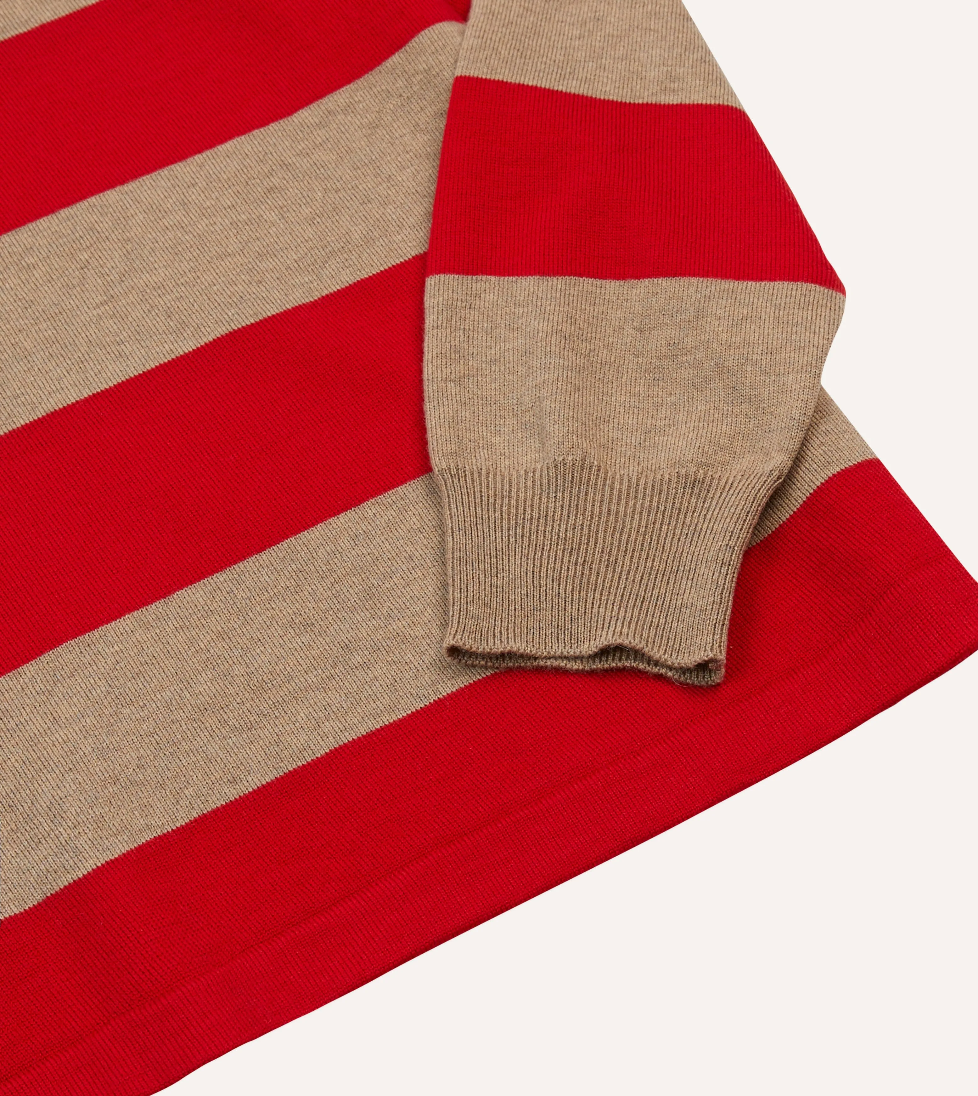 Red and Tan Block Stripe Knitted Rugby Shirt Winter Fashion