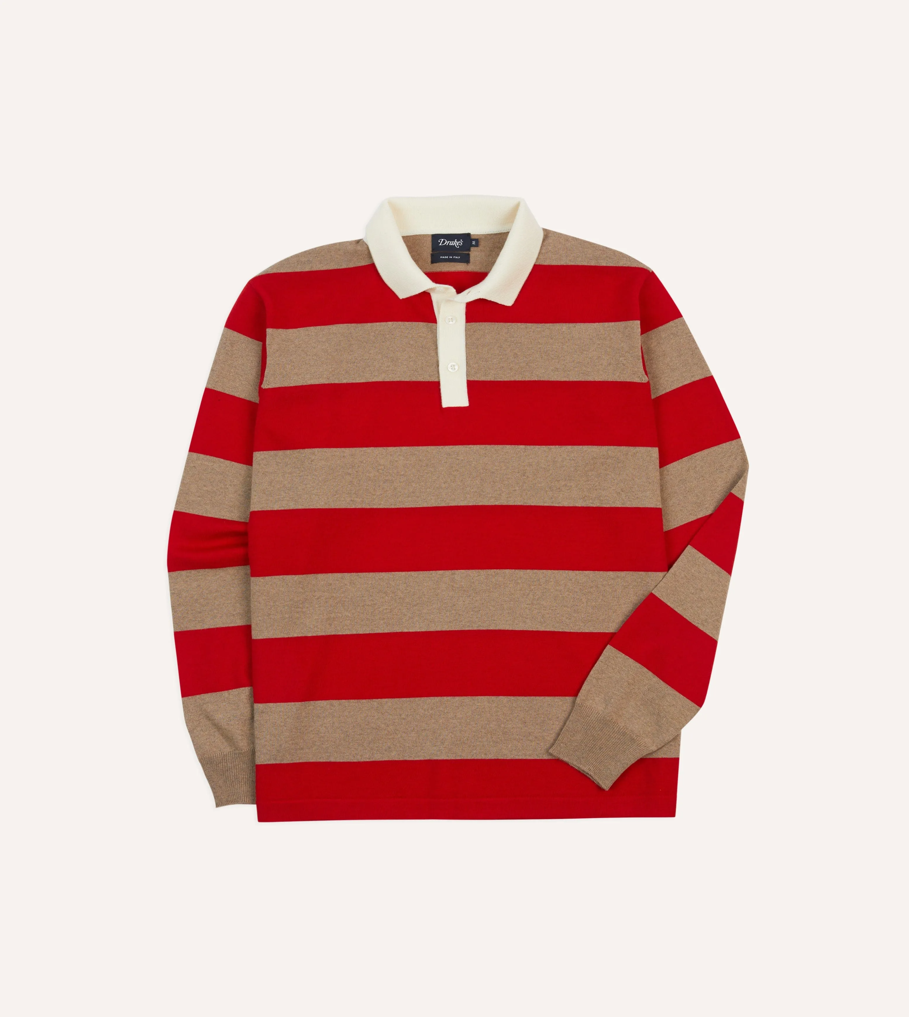 Smart Look Everyday Wear Red and Tan Block Stripe Knitted Rugby Shirt