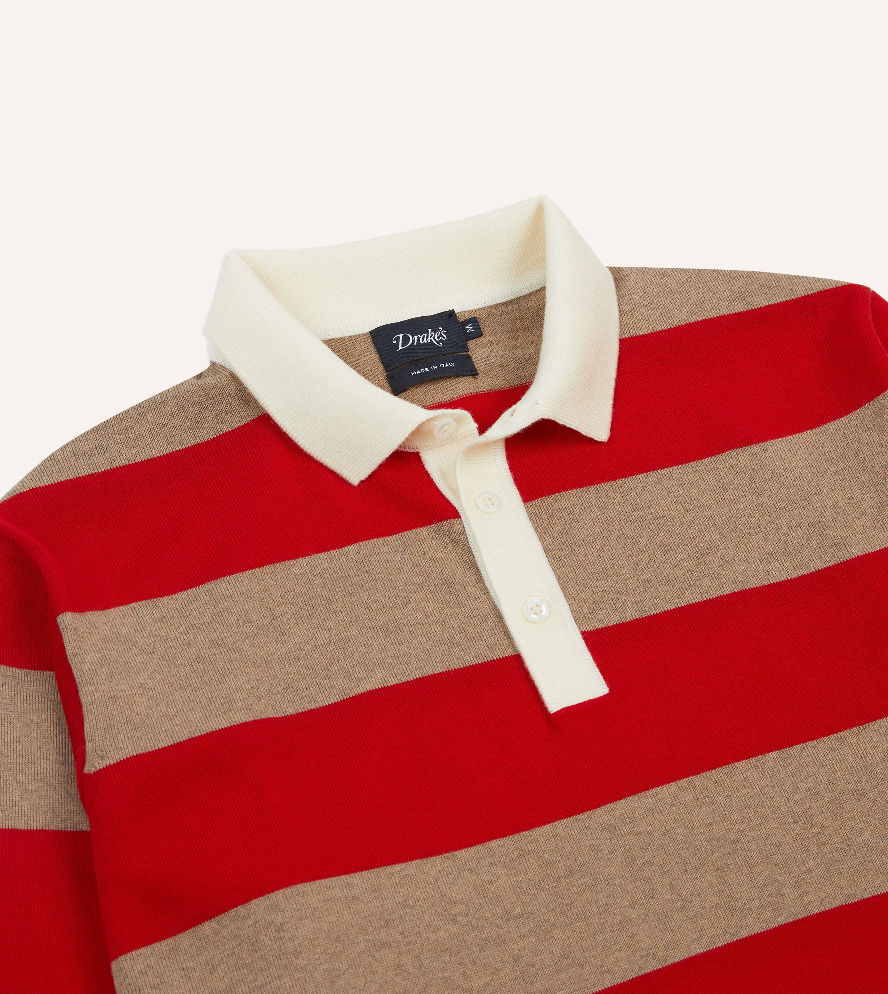 color block wrinkle free Red and Tan Block Stripe Knitted Rugby Shirt