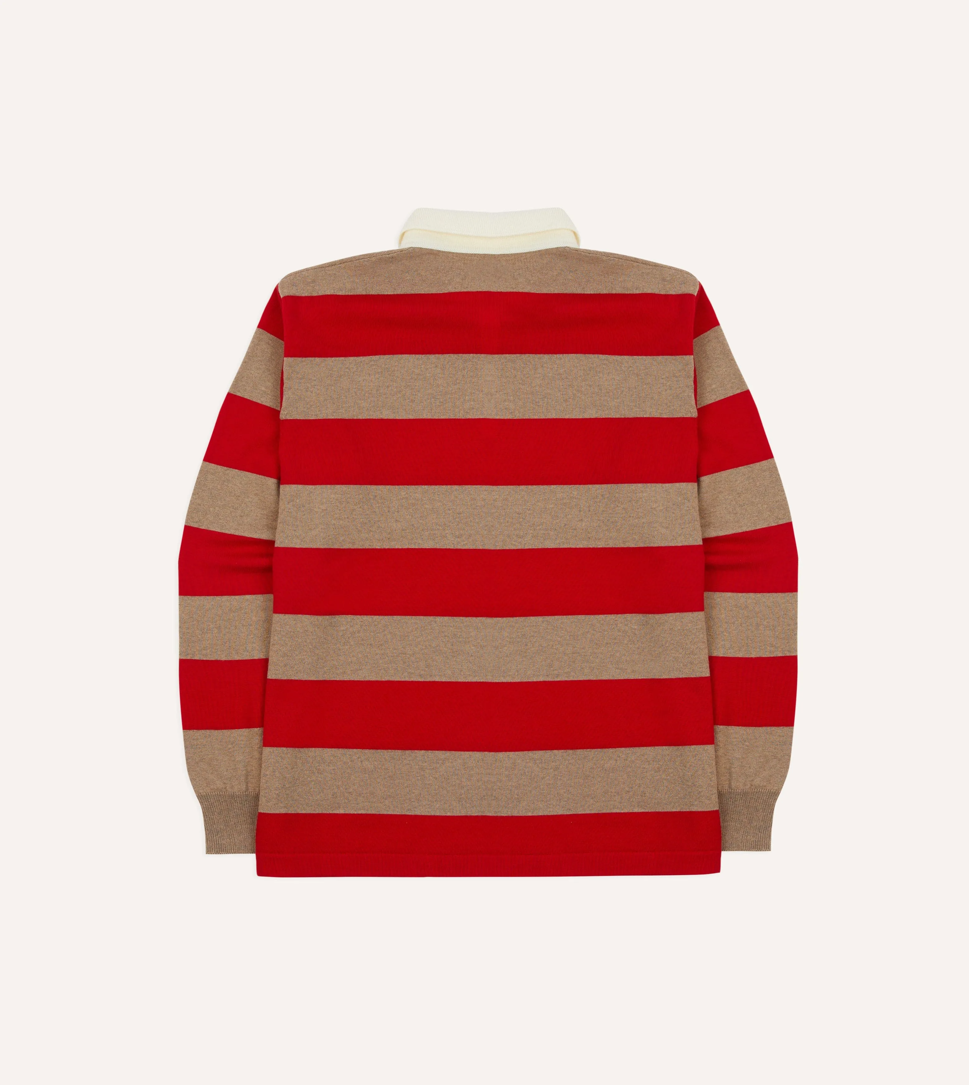 Stretch Fabric Red and Tan Block Stripe Knitted Rugby Shirt