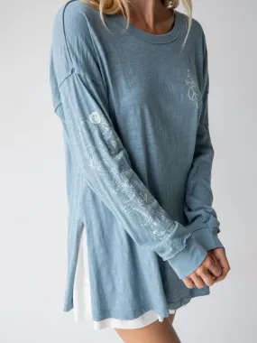 Oversized Cotton Doodle Tee - Light Blue Plus size confidence Yoga flexibility