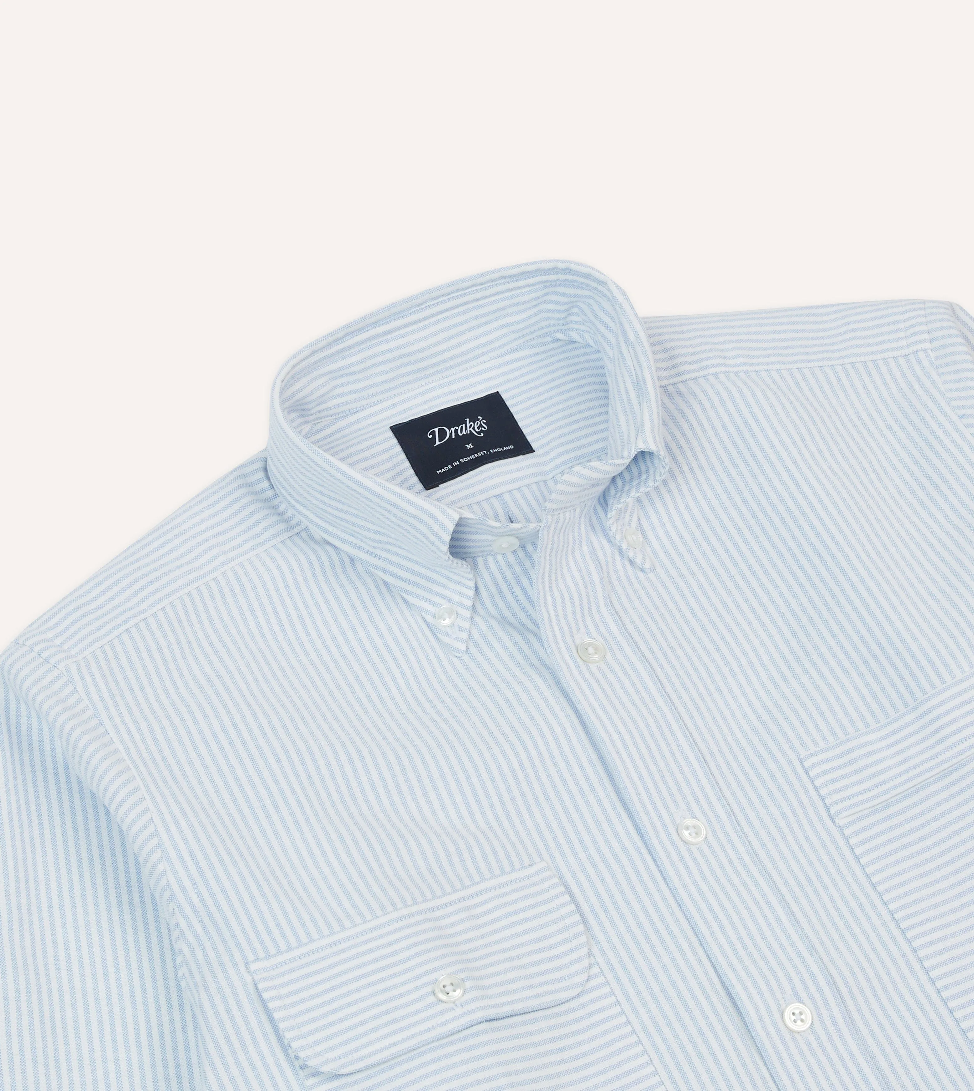 Casual Hangout Blue Ticking Stripe Oxford Cloth Button-Down Work Shirt