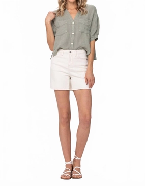 Stretchy Hemline Cut Off Jean Shorts In Ecru