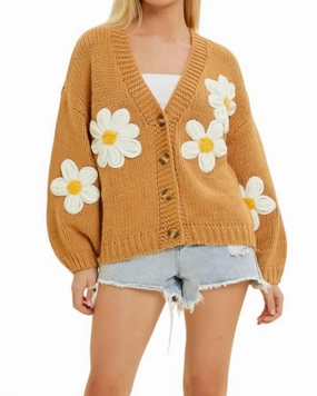 Ribbed Hem Detailing Temperature Regulating Fabric Daisy Cardigan In Brown