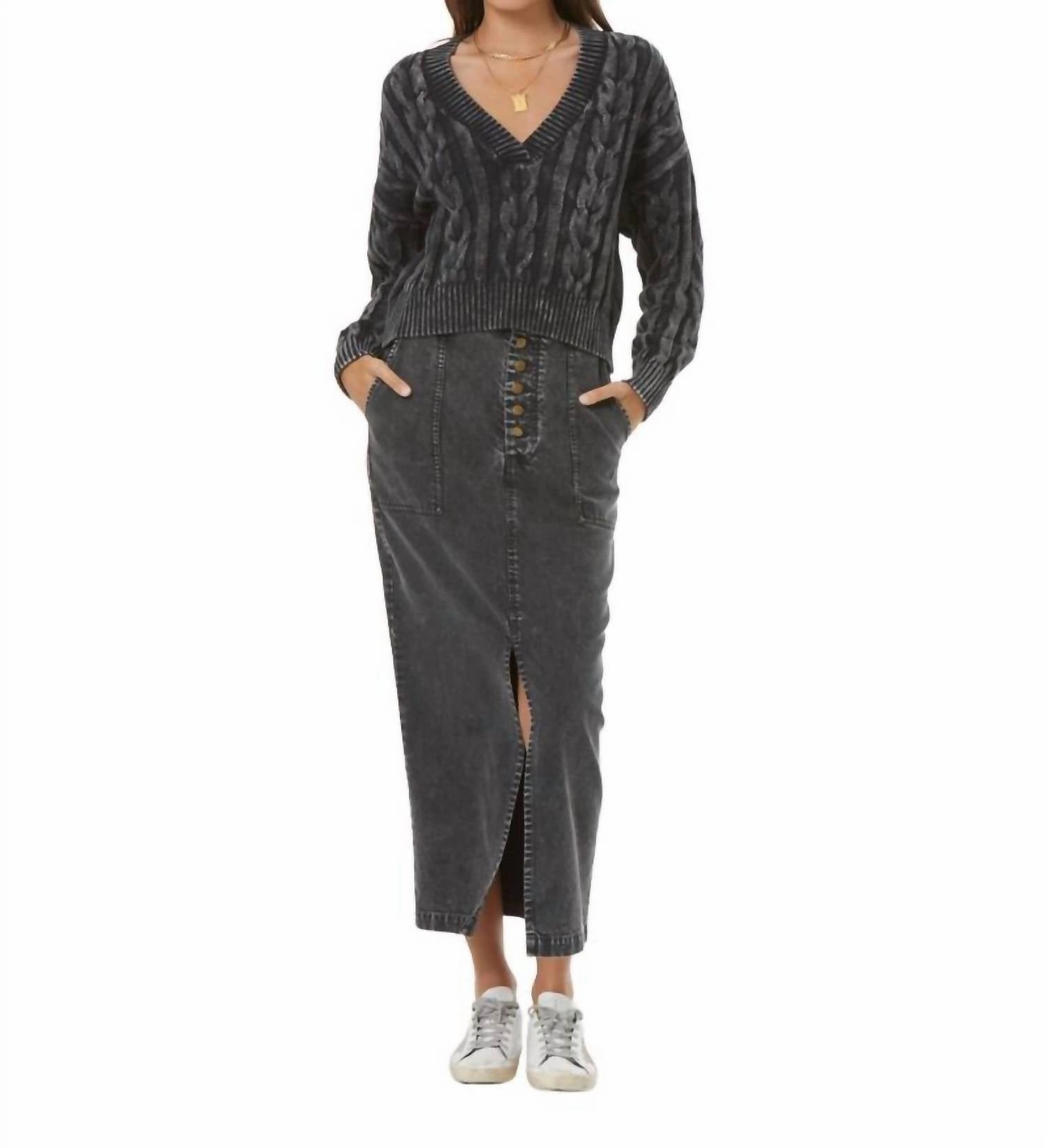 High Street Chic Gentle Wear Dara Midi Skirt In Mineral Wash Black