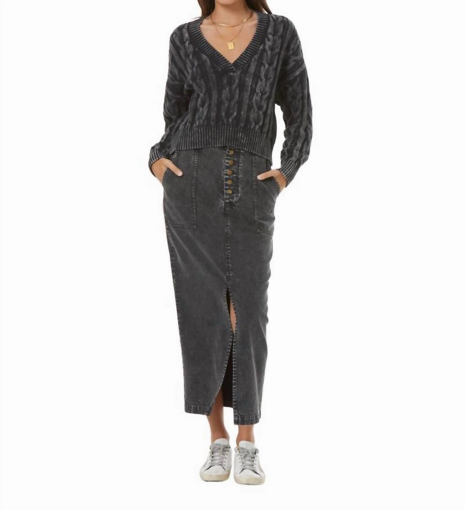 Dara Midi Skirt In Mineral Wash Black Road Trip